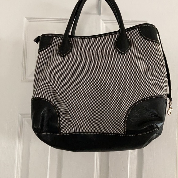 DOONEY & BOURKE CHECKERED CANVAS VACCHETTA LEATHER SATCHEL PURSE TOTE BAG - Picture 4 of 9